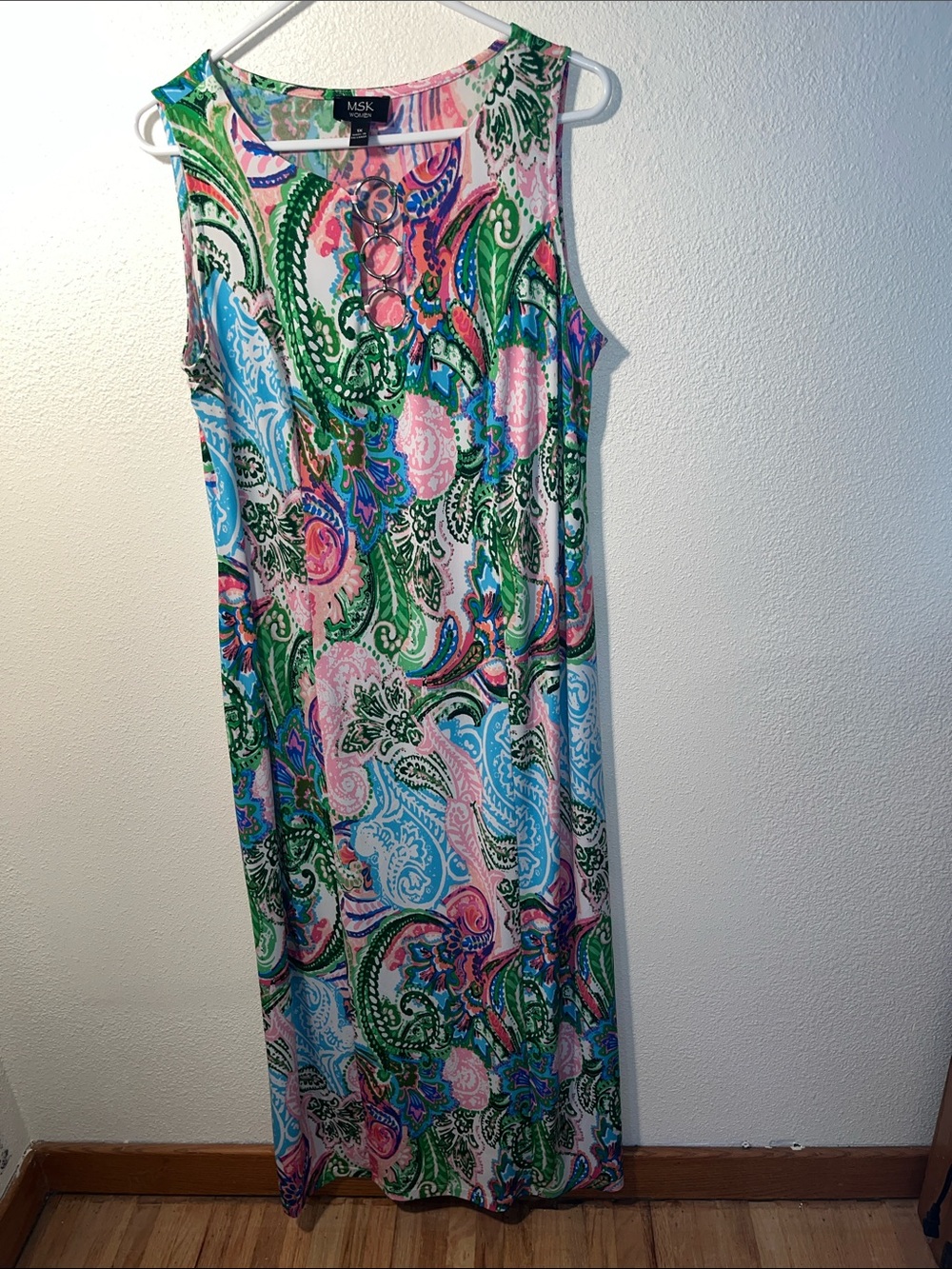 MSK Multicolor Paisley Maxi Dress — Pink, Blue, Green